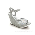 Sandales de plate-forme en cristaux en cristal ouvert pour femmes